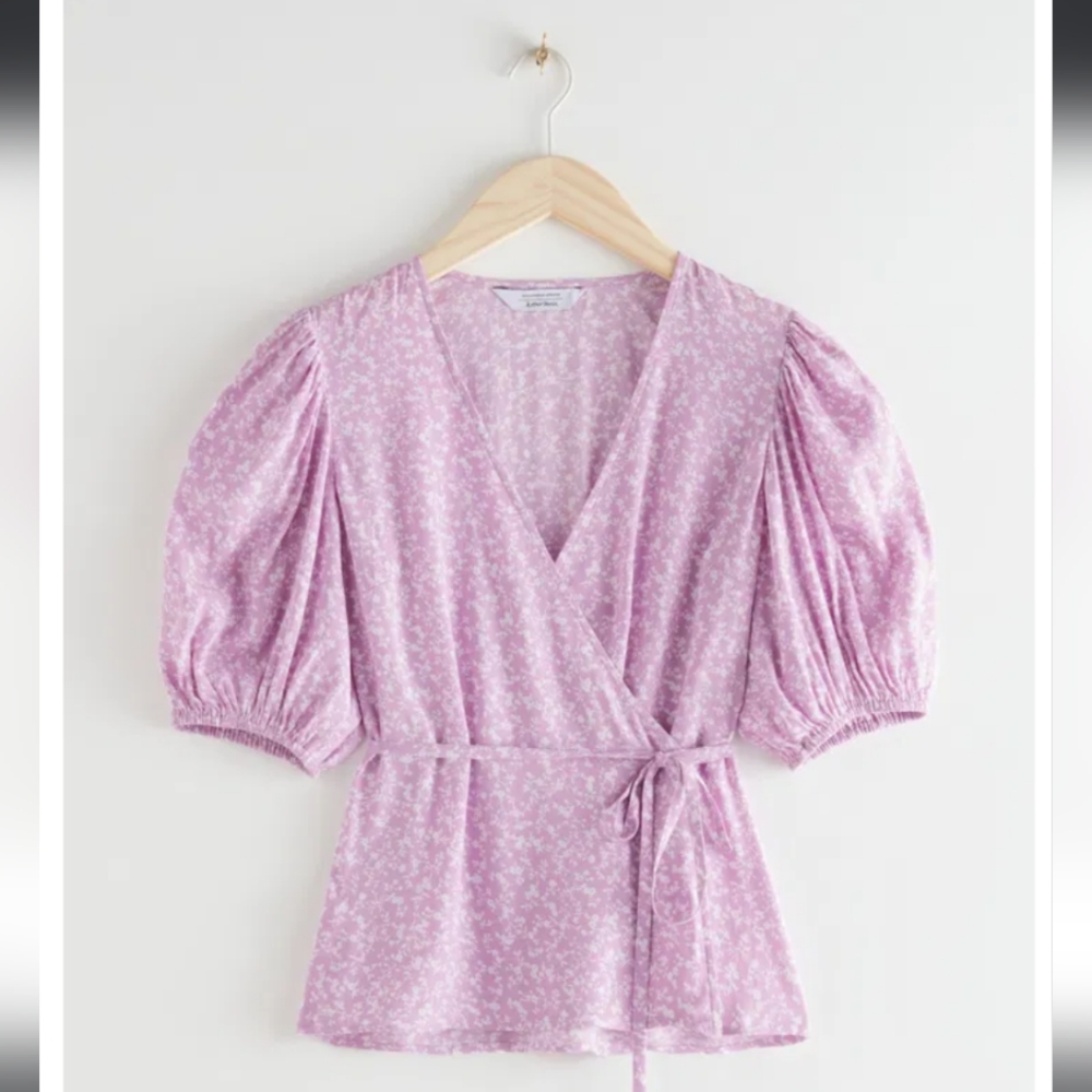 & Other Stories Floral Print Puff Sleeve Wrap Blouse